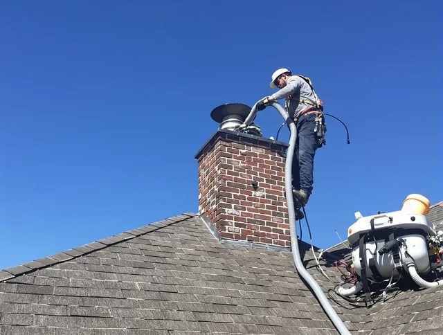 Dedicated Barrington Chimney Sweep team member cleaning a chimney in Barrington, RI