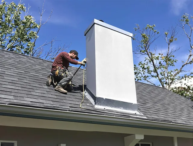 Barrington Chimney Sweep team member finishing chimney construction in Barrington, RI