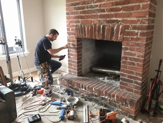 Barrington Chimney Sweep specialist finalizing chimney liner service in Barrington, RI