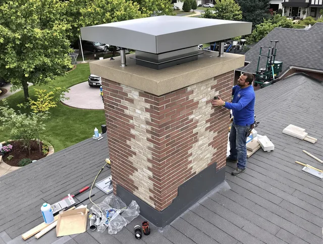 Barrington Chimney Sweep team working on a custom chimney remodel in Barrington, RI