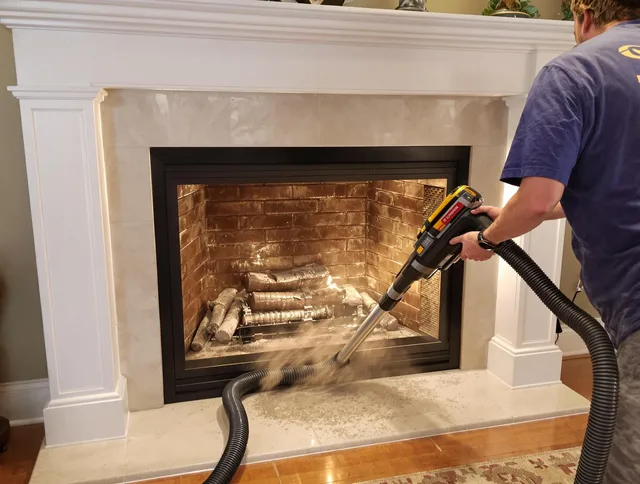Fireplace cleaning performed by Barrington Chimney Sweep in Barrington, RI