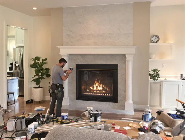 Newly installed fireplace by Barrington Chimney Sweep in Barrington, RI